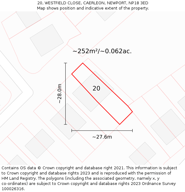 20, WESTFIELD CLOSE, CAERLEON, NEWPORT, NP18 3ED: Plot and title map