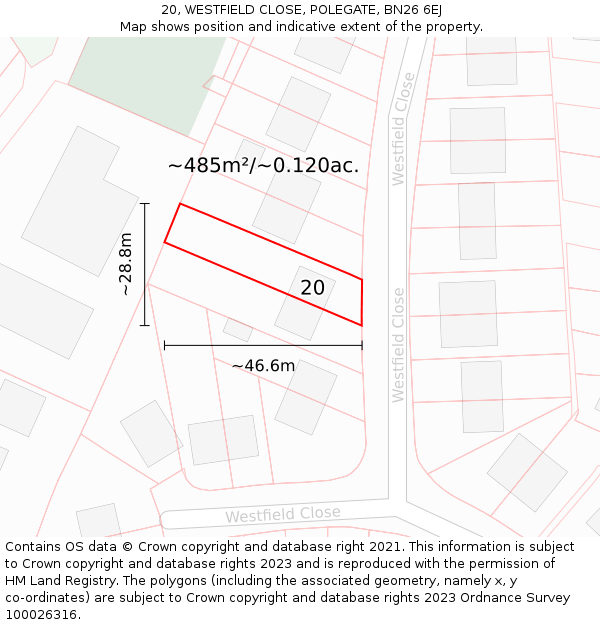 20, WESTFIELD CLOSE, POLEGATE, BN26 6EJ: Plot and title map