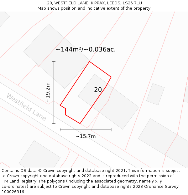 20, WESTFIELD LANE, KIPPAX, LEEDS, LS25 7LU: Plot and title map