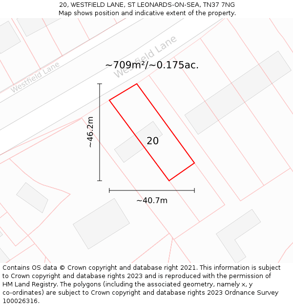 20, WESTFIELD LANE, ST LEONARDS-ON-SEA, TN37 7NG: Plot and title map