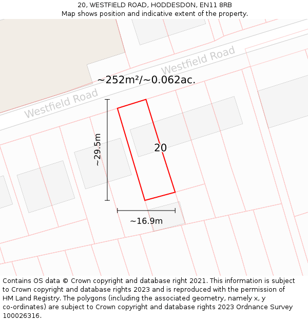 20, WESTFIELD ROAD, HODDESDON, EN11 8RB: Plot and title map