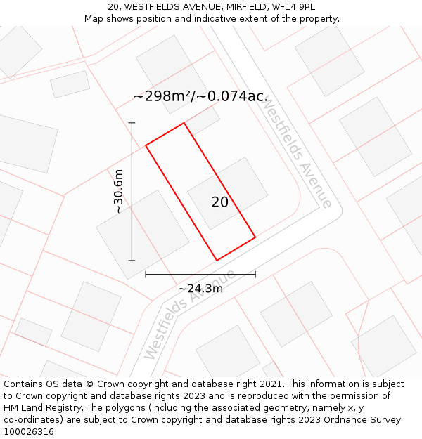 20, WESTFIELDS AVENUE, MIRFIELD, WF14 9PL: Plot and title map