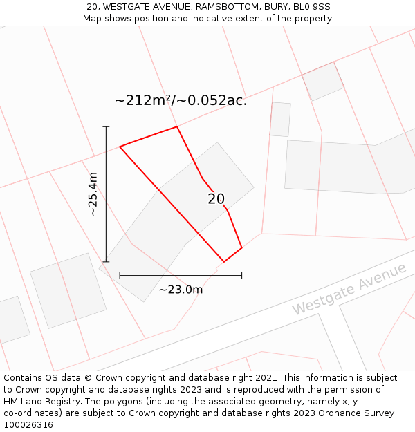 20, WESTGATE AVENUE, RAMSBOTTOM, BURY, BL0 9SS: Plot and title map