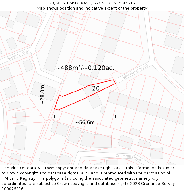 20, WESTLAND ROAD, FARINGDON, SN7 7EY: Plot and title map