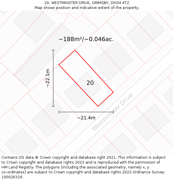 20, WESTMINSTER DRIVE, GRIMSBY, DN34 4TZ: Plot and title map