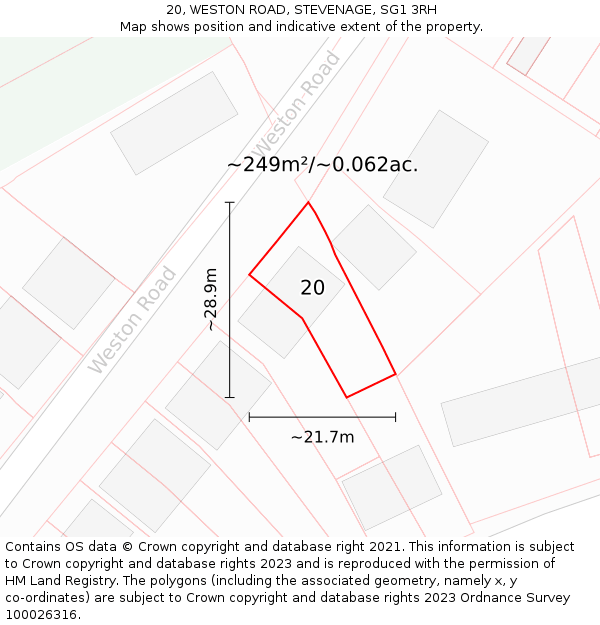 20, WESTON ROAD, STEVENAGE, SG1 3RH: Plot and title map