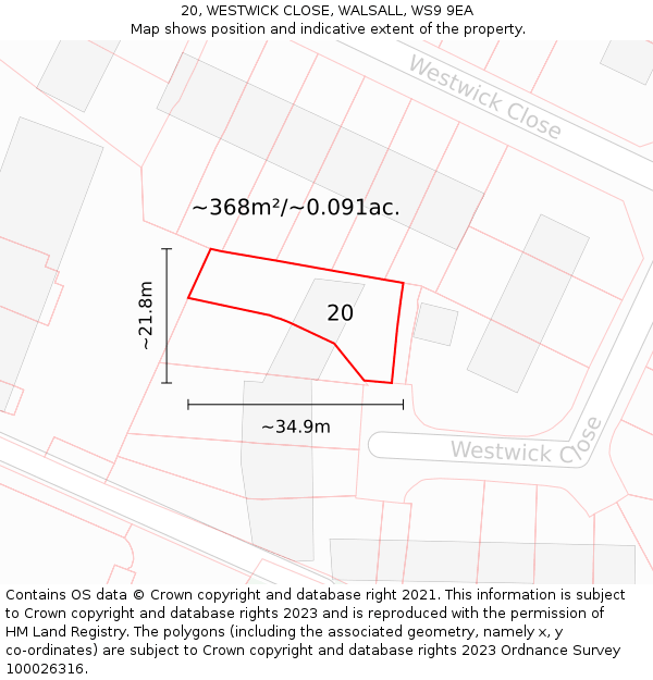 20, WESTWICK CLOSE, WALSALL, WS9 9EA: Plot and title map
