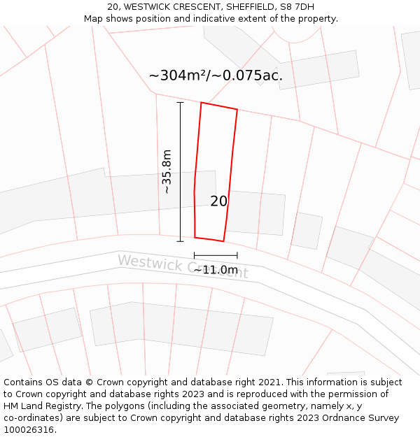 20, WESTWICK CRESCENT, SHEFFIELD, S8 7DH: Plot and title map