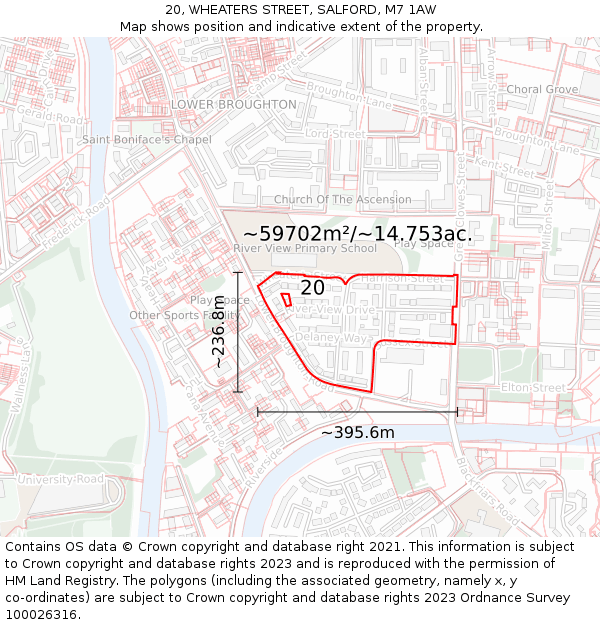 20, WHEATERS STREET, SALFORD, M7 1AW: Plot and title map