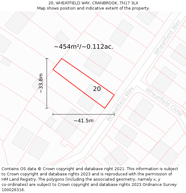 20, WHEATFIELD WAY, CRANBROOK, TN17 3LX: Plot and title map