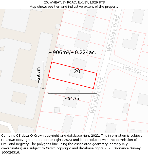 20, WHEATLEY ROAD, ILKLEY, LS29 8TS: Plot and title map