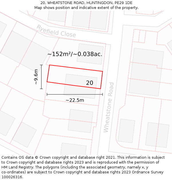 20, WHEATSTONE ROAD, HUNTINGDON, PE29 1DE: Plot and title map