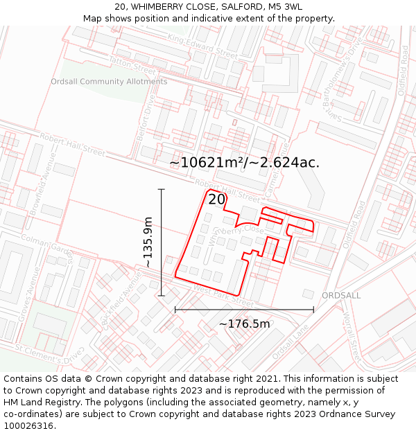 20, WHIMBERRY CLOSE, SALFORD, M5 3WL: Plot and title map