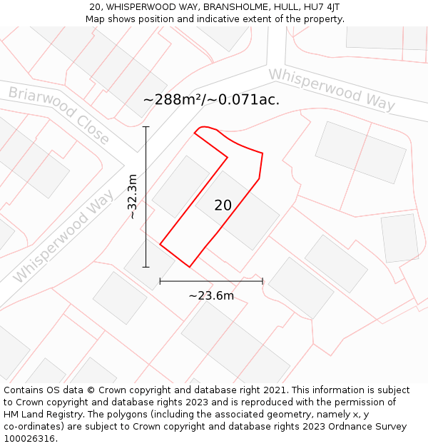 20, WHISPERWOOD WAY, BRANSHOLME, HULL, HU7 4JT: Plot and title map
