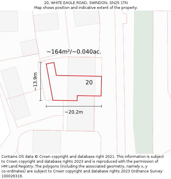20, WHITE EAGLE ROAD, SWINDON, SN25 1TN: Plot and title map