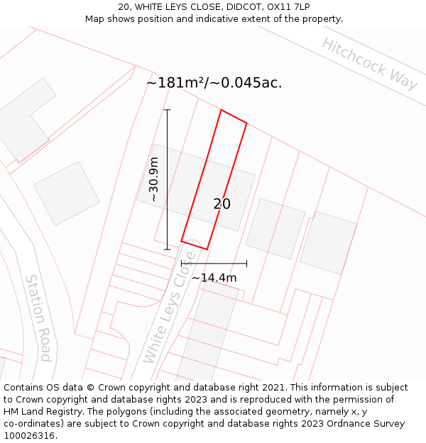 20, WHITE LEYS CLOSE, DIDCOT, OX11 7LP: Plot and title map