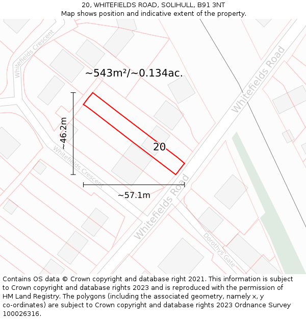 20, WHITEFIELDS ROAD, SOLIHULL, B91 3NT: Plot and title map