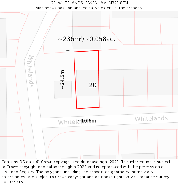 20, WHITELANDS, FAKENHAM, NR21 8EN: Plot and title map