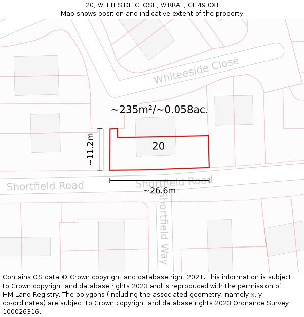 20, WHITESIDE CLOSE, WIRRAL, CH49 0XT: Plot and title map