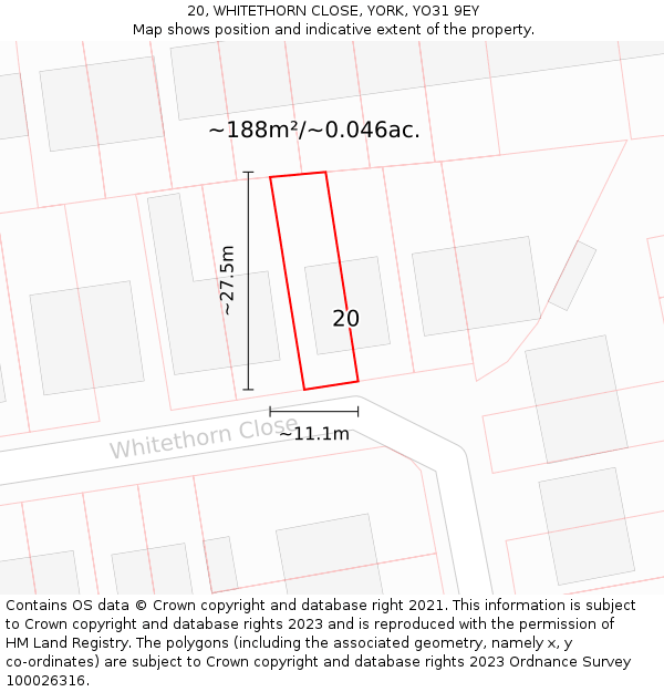 20, WHITETHORN CLOSE, YORK, YO31 9EY: Plot and title map