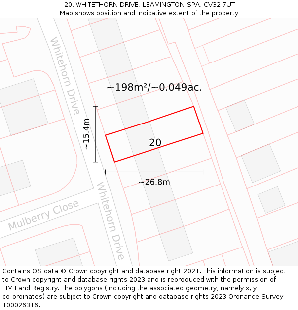 20, WHITETHORN DRIVE, LEAMINGTON SPA, CV32 7UT: Plot and title map