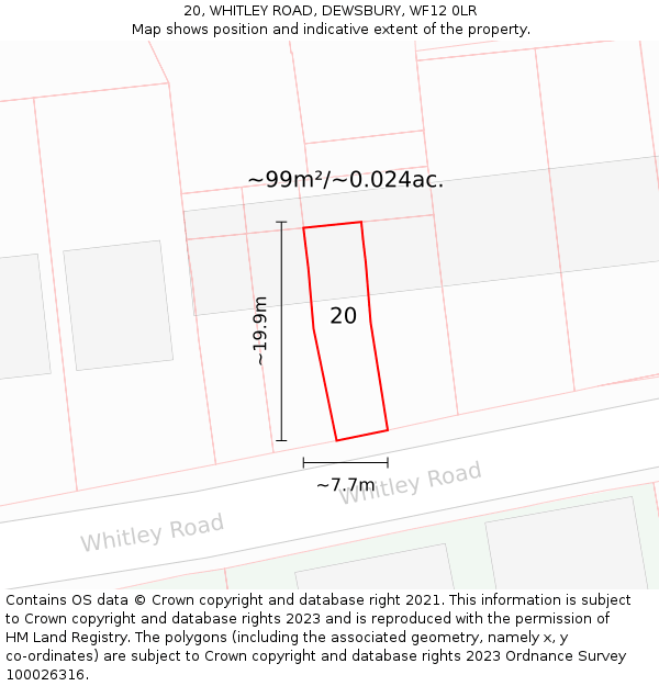 20, WHITLEY ROAD, DEWSBURY, WF12 0LR: Plot and title map