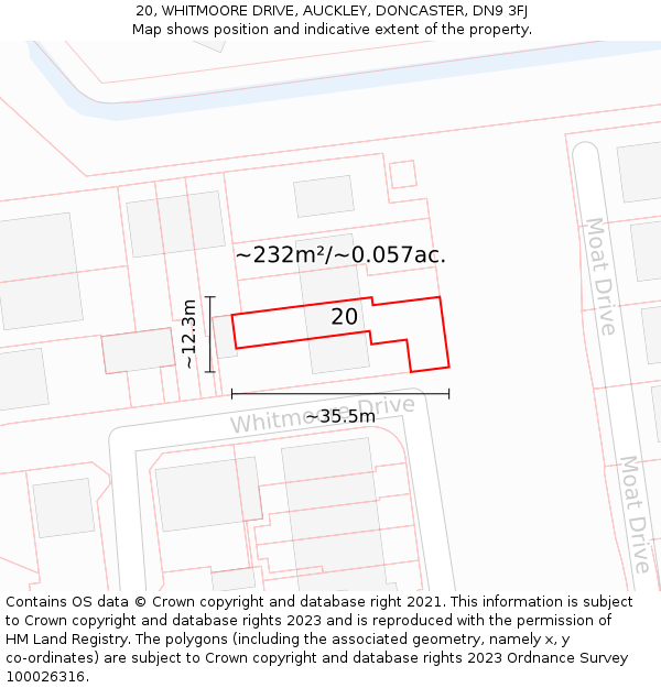 20, WHITMOORE DRIVE, AUCKLEY, DONCASTER, DN9 3FJ: Plot and title map