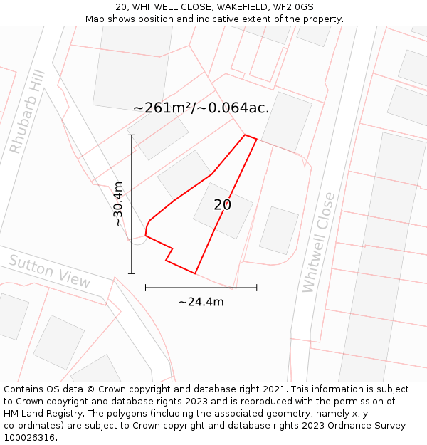 20, WHITWELL CLOSE, WAKEFIELD, WF2 0GS: Plot and title map