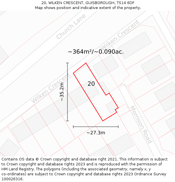 20, WILKEN CRESCENT, GUISBOROUGH, TS14 6DF: Plot and title map
