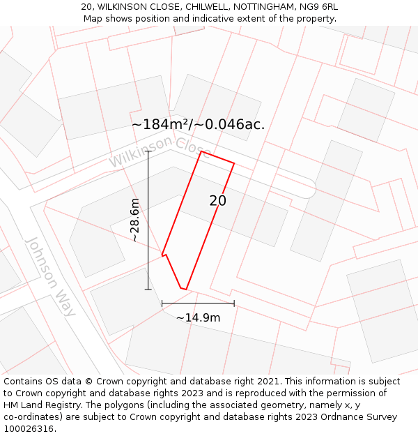 20, WILKINSON CLOSE, CHILWELL, NOTTINGHAM, NG9 6RL: Plot and title map
