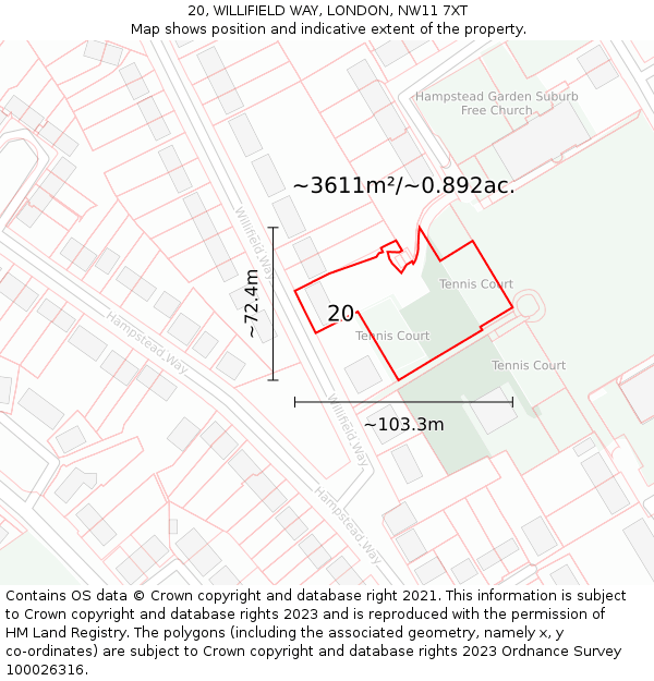 20, WILLIFIELD WAY, LONDON, NW11 7XT: Plot and title map