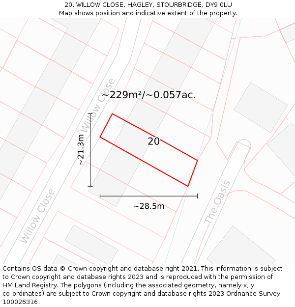 20, WILLOW CLOSE, HAGLEY, STOURBRIDGE, DY9 0LU: Plot and title map