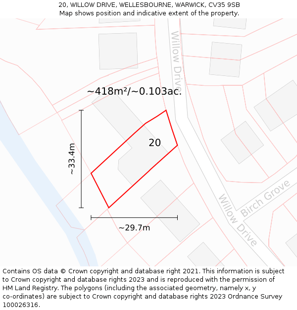 20, WILLOW DRIVE, WELLESBOURNE, WARWICK, CV35 9SB: Plot and title map