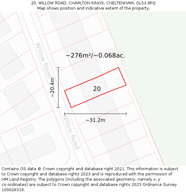 20, WILLOW ROAD, CHARLTON KINGS, CHELTENHAM, GL53 8PQ: Plot and title map