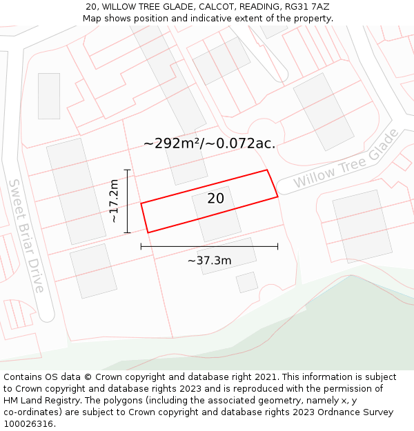 20, WILLOW TREE GLADE, CALCOT, READING, RG31 7AZ: Plot and title map