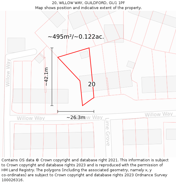 20, WILLOW WAY, GUILDFORD, GU1 1PF: Plot and title map