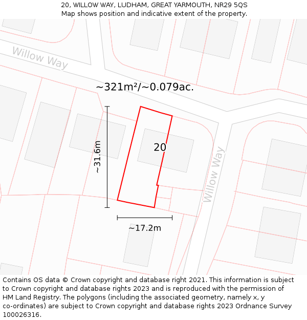 20, WILLOW WAY, LUDHAM, GREAT YARMOUTH, NR29 5QS: Plot and title map