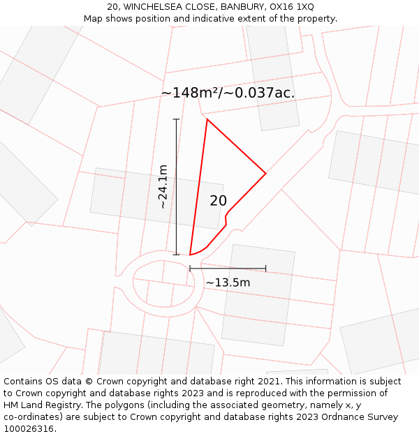 20, WINCHELSEA CLOSE, BANBURY, OX16 1XQ: Plot and title map