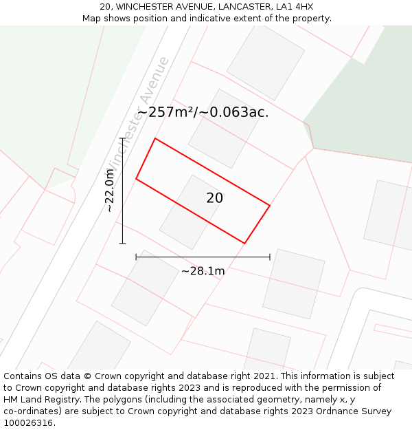 20, WINCHESTER AVENUE, LANCASTER, LA1 4HX: Plot and title map