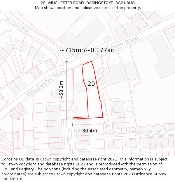 20, WINCHESTER ROAD, BASINGSTOKE, RG21 8UQ: Plot and title map