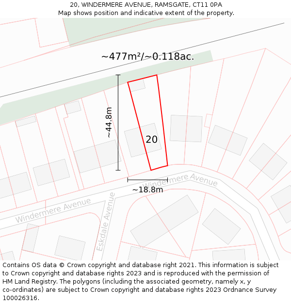 20, WINDERMERE AVENUE, RAMSGATE, CT11 0PA: Plot and title map