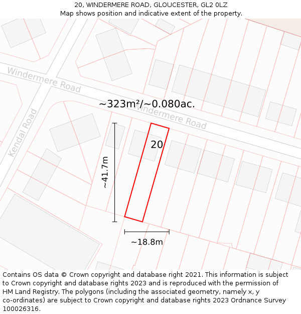 20, WINDERMERE ROAD, GLOUCESTER, GL2 0LZ: Plot and title map