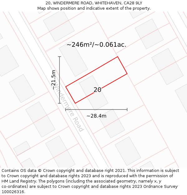 20, WINDERMERE ROAD, WHITEHAVEN, CA28 9LY: Plot and title map