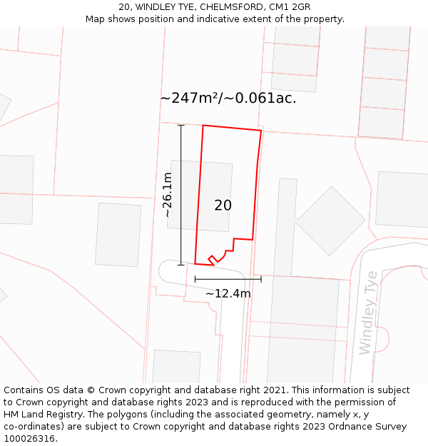 20, WINDLEY TYE, CHELMSFORD, CM1 2GR: Plot and title map