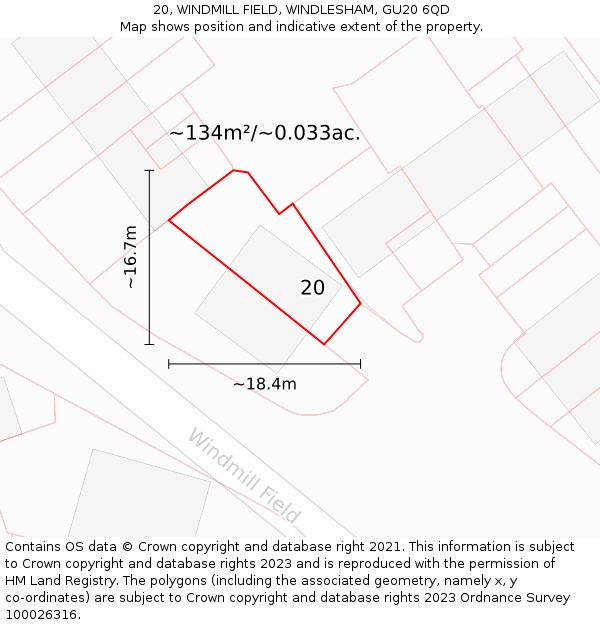 20, WINDMILL FIELD, WINDLESHAM, GU20 6QD: Plot and title map