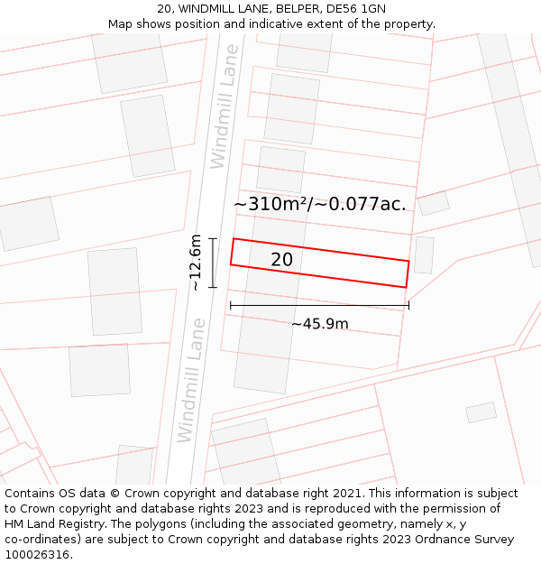 20, WINDMILL LANE, BELPER, DE56 1GN: Plot and title map