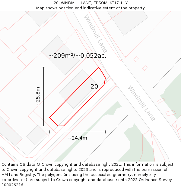 20, WINDMILL LANE, EPSOM, KT17 1HY: Plot and title map