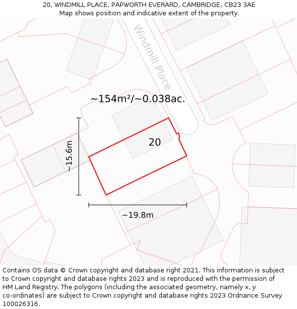 20, WINDMILL PLACE, PAPWORTH EVERARD, CAMBRIDGE, CB23 3AE: Plot and title map