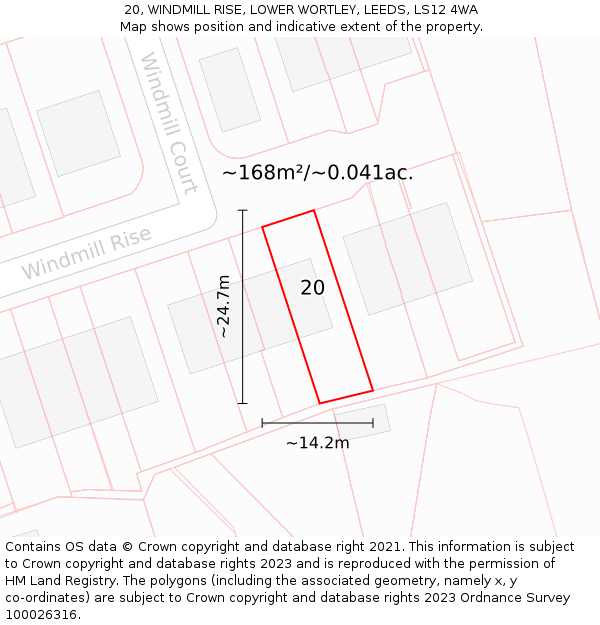 20, WINDMILL RISE, LOWER WORTLEY, LEEDS, LS12 4WA: Plot and title map