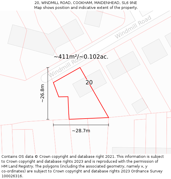 20, WINDMILL ROAD, COOKHAM, MAIDENHEAD, SL6 9NE: Plot and title map